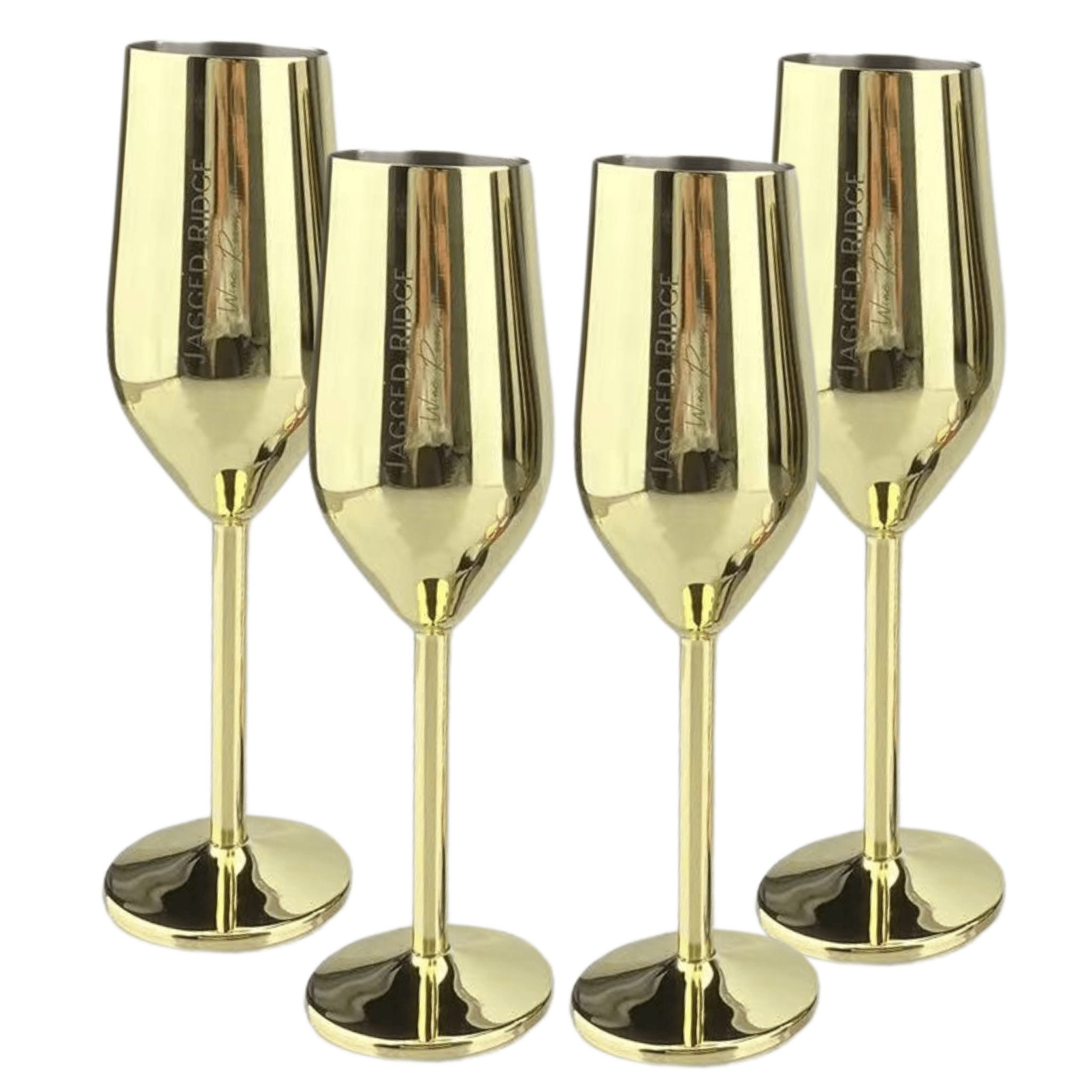 Jagged Ridge Wine Rooms Stainless Steel Champagne Flutes (Handwash Only) - Classy Steel Champagne Glass for Parties, Picnics & Special Occasions - Crafted for All Wine Enthusiasts - Set of 4 (Gold) - Jagged Ridge Wine Rooms - Jagged Ridge Wine Rooms