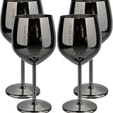 Jagged Ridge Wine Rooms Black Stem Stainless Steel Wine Glass - Crafted for All Wine Enthusiasts - Set of 4