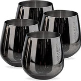 Jagged Ridge Wine Rooms Black Steel Stemless Wine Glass - Crafted for All Wine Enthusiasts - Set of 4