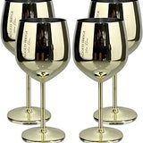 Jagged Ridge Wine Rooms Gold Stem Stainless Steel Wine Glass - Crafted for All Wine Enthusiasts - Set of 4