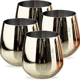 Jagged Ridge Wine Rooms Gold Steel Stemless Wine Glass - Crafted for All Wine Enthusiasts - Set of 4