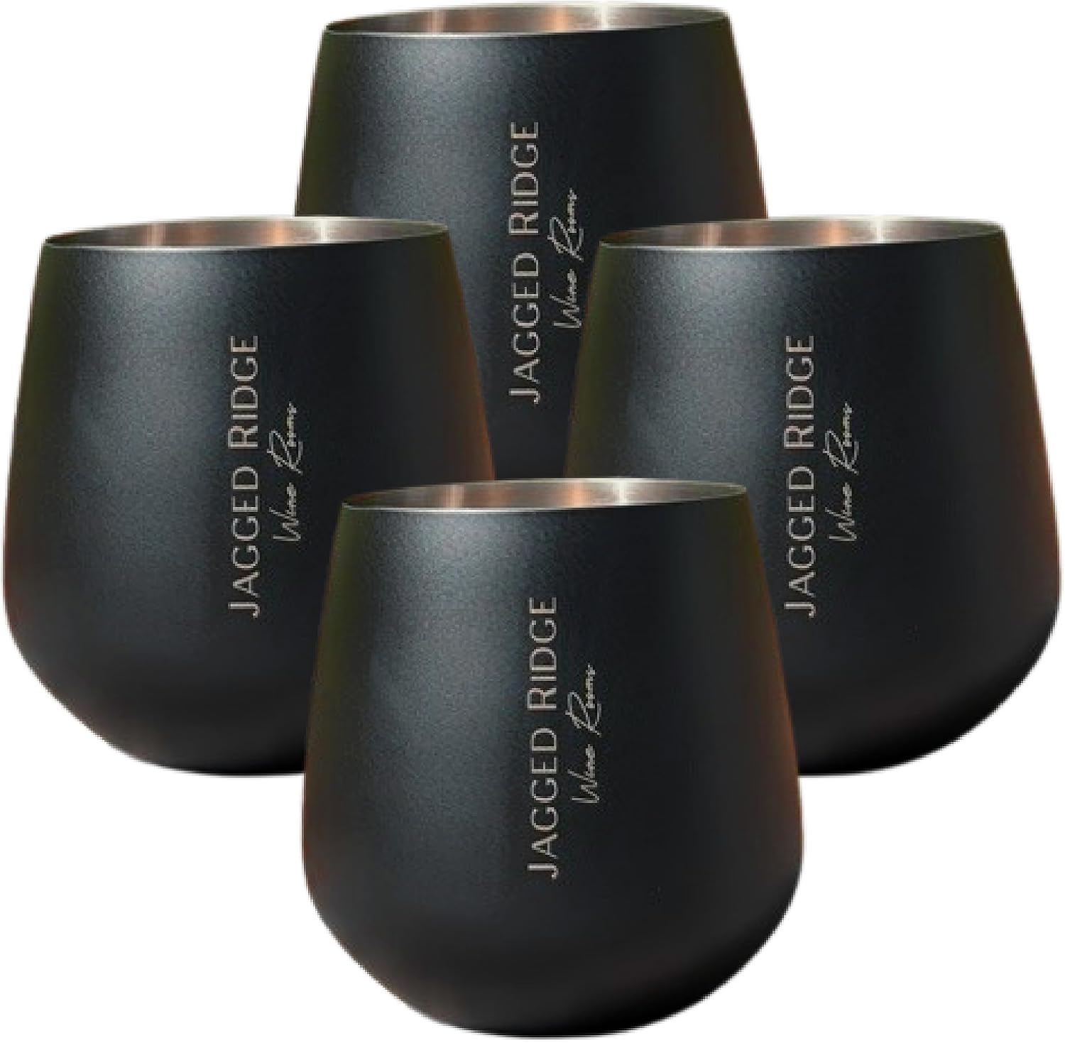 Jagged Ridge Wine Rooms Black Steel Stemless Wine Glass - Crafted for All Wine Enthusiasts - Set of 4 - Jagged Ridge Wine Rooms - Jagged Ridge Wine Rooms
