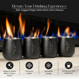 Jagged Ridge Wine Rooms Matte Black Steel Stemless Wine Glass (Handwash Only) - Crafted for All Wine Enthusiasts - Set of 4