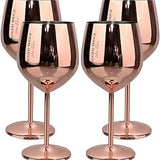 Jagged Ridge Wine Rooms Rose Gold Stem Stainless Steel Wine Glass - Crafted for All Wine Enthusiasts - Set of 4