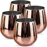 Jagged Ridge Wine Rooms Rose Gold Steel Stemless Wine Glass - Crafted for All Wine Enthusiasts - Set of 4