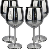 Jagged Ridge Wine Rooms Silver Stem Stainless Steel Wine Glass - Crafted for All Wine Enthusiasts - Set of 4