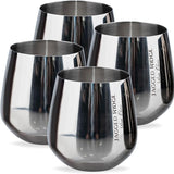 Jagged Ridge Wine Rooms Silver Steel Stemless Wine Glass - Crafted for All Wine Enthusiasts - Set of 4